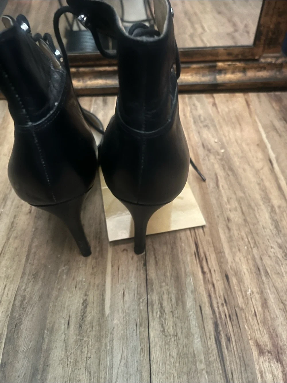 Black Pointed Toe Lace-Up Women's Heels